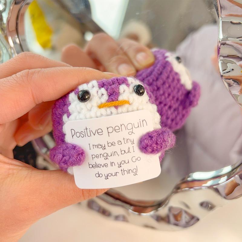10/1x Positive Energy Penguin Hug Pocket Mini Handmade Plush Wool Knitting Potato Doll with Card Party Christams Festival Gifts