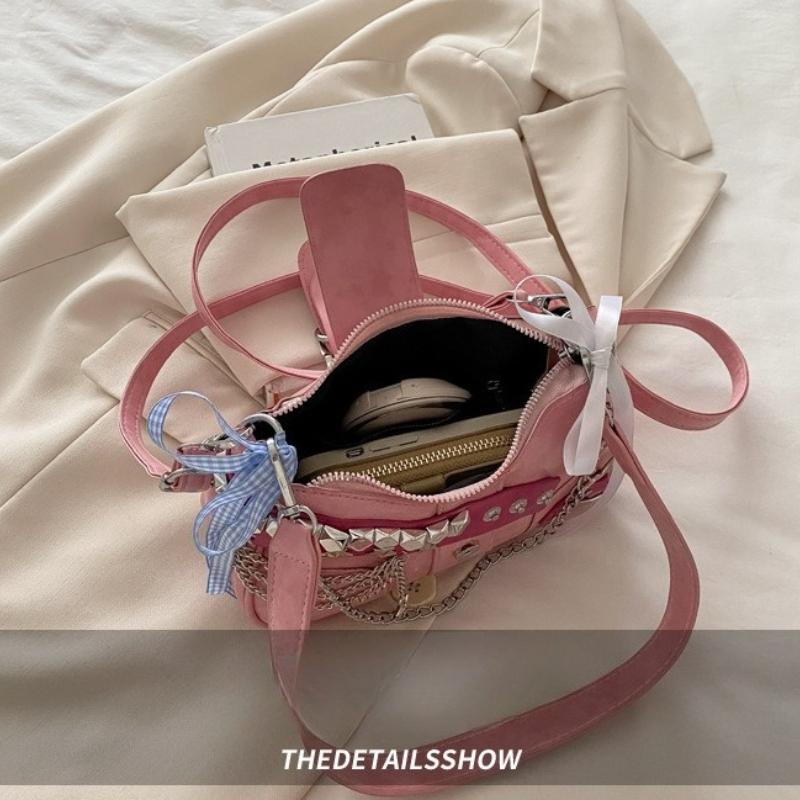Y2k Retro Women‘s Chain Shoulder Bags PU Leather Ladies Small Underarm Bag Sweet Bow Star Trend Female Crossbody Bag Handbags