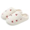 Home Cotton Slippers Winter Cute Embroidered Cherry Plush Warm Indoor Household Non-slip Fluffy Slippers