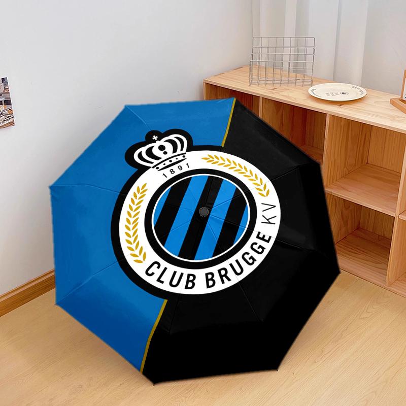 1 PC Automatic Folding Umbrella - Club Brugge K.V Pattern, Portable & Foldable Design with 8 Ribs, Christmas Birthday Gifts
