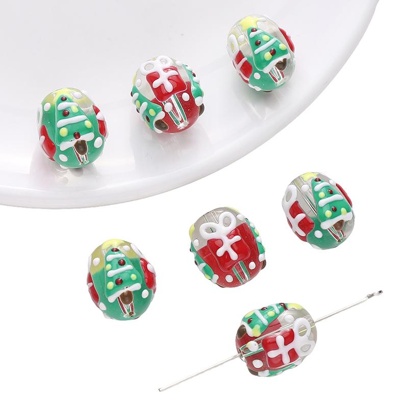 1pc/bag Christmas Series Glazed Colored Hand-Painted Beads DIY Bracelet Necklace Earrings Jewelry Accessories