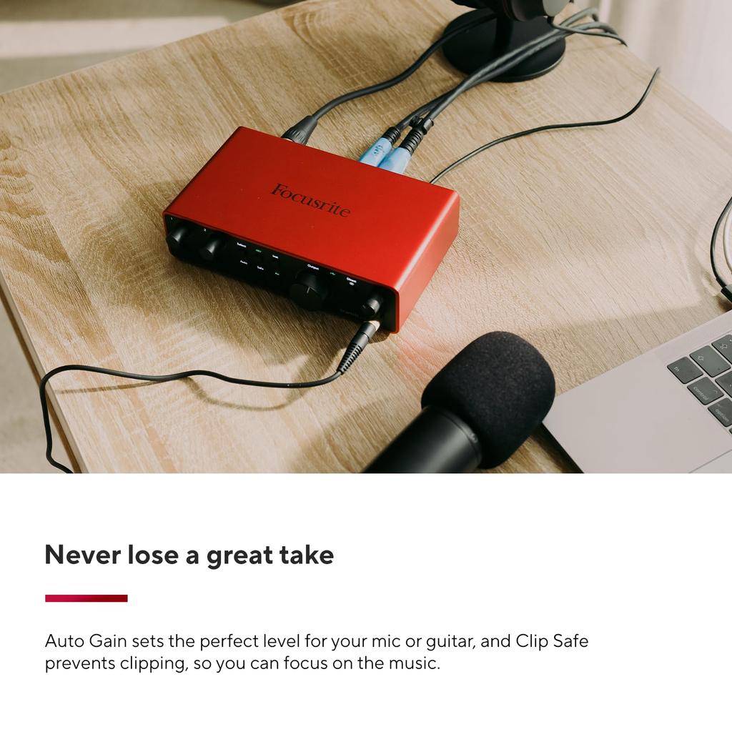 Focusrite Scarlett 2i2 4th Generation USB Audio Interface for Recording, Songwriting, Streaming, and Podcasting - All the software you need for