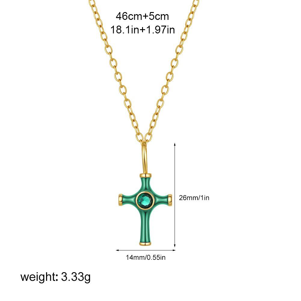 Color Oil Dripping Cross Necklace Stainless Steel Necklace Light Luxury Inlaid Zircon Niche Personalized Jewelry