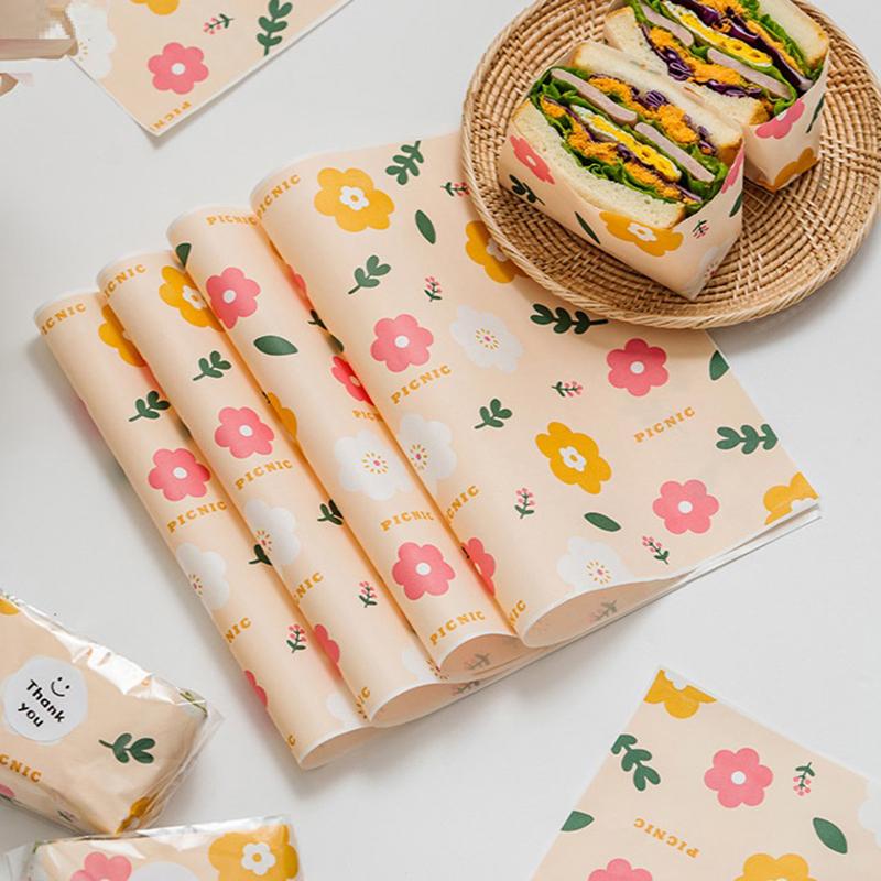 50 Stück Sandwich-Verpackungspapier, lebensmittelecht, ölbeständig, natürliche Farbe, Essenstablett-Pad-Papier