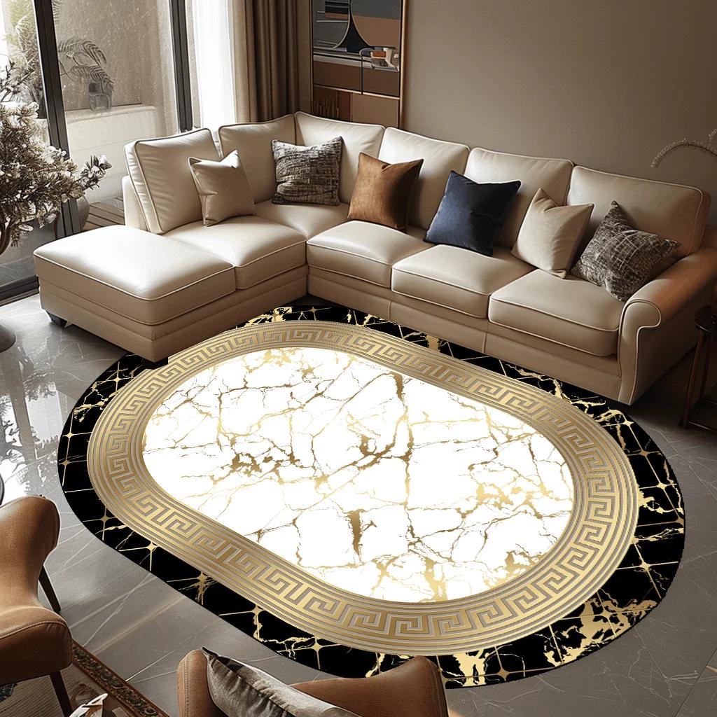 Luxury Oval Living Room Carpet Bedroom Carpets Modern Bedside Non-slip Floor Mats Home Decoration Study Sofa Area Rug Washable