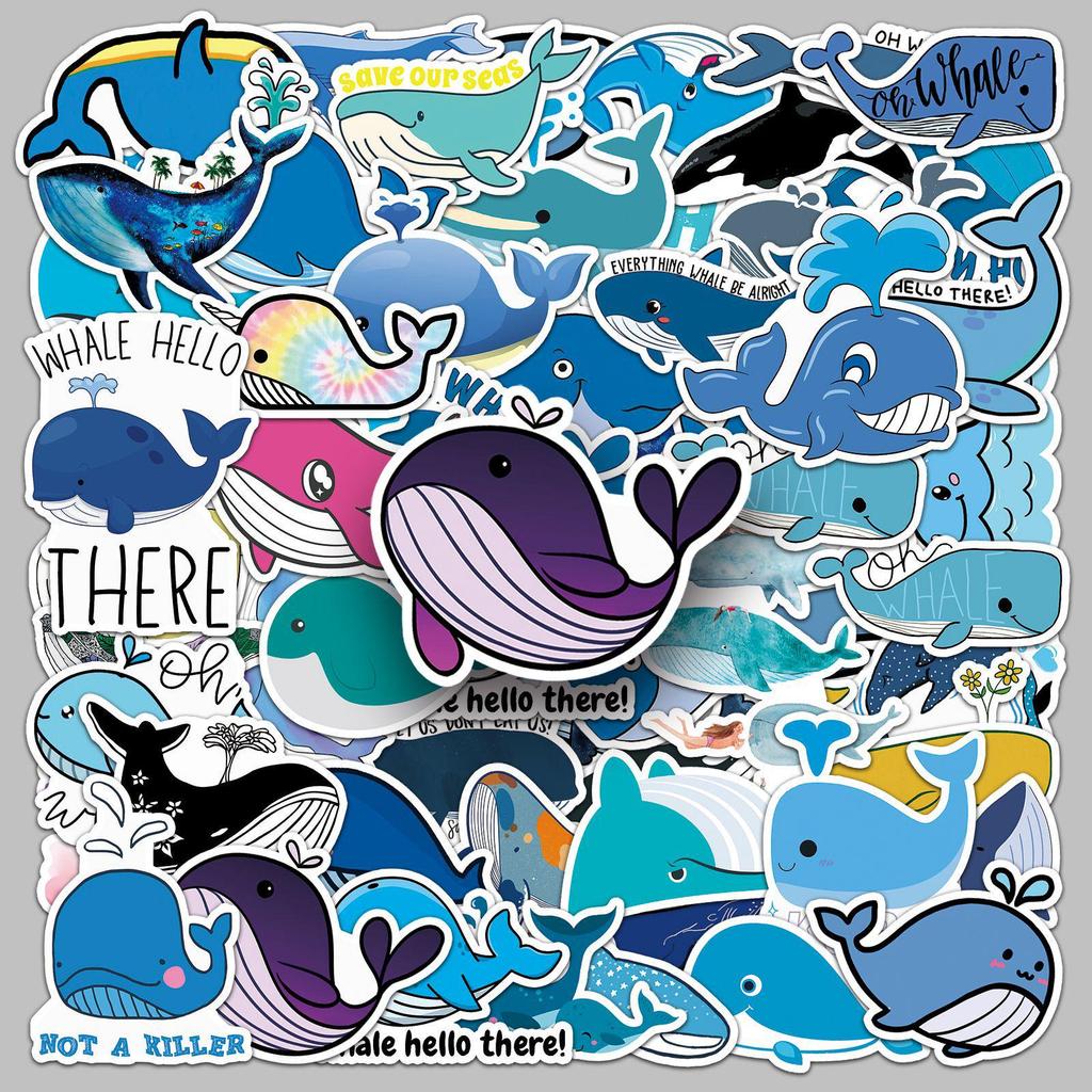 51pcs Whale Creative Waterproof Stickers for Suitcase, Scooter, Computer, Tablet - Cartoon Decorative Set