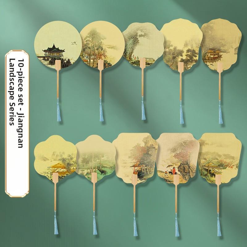 Thiened Blank Xuan Paper Calliaphy Fan DIY Material Kit Hand-Painted Cultural Creative Fan round ape Bamboo Frame