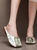 Fashion Home Slippers Women's Square Heel Loafers Slides Cover Toe Massage Block Floral Fabric Embroider Square Toe Block Heel Shoes Loa