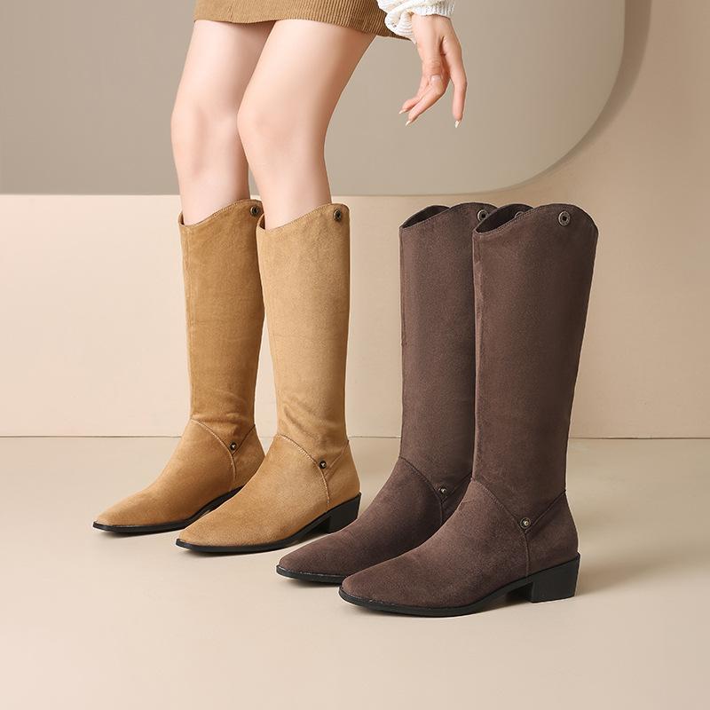 Augustine thick heel boots women's 2025 new autumn and winter retro knight boots but knee-high western cowboy boots