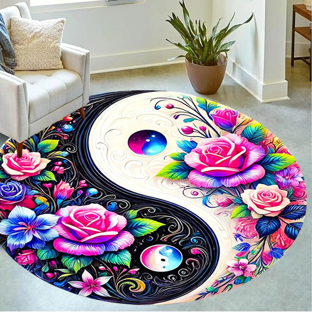 1pc home carpet yin yang floral design non-slip rug for office decor and living room gift ideas