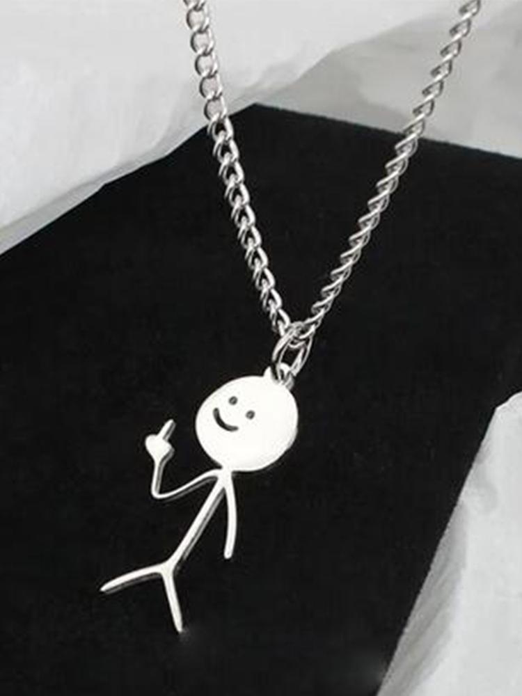 

New Stainless Steel Funny Doodle Necklace Personalized Smiley Middle Finger Necklace