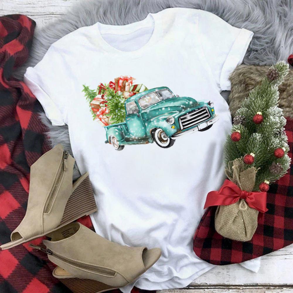 Christmas Reindeer Tshirt Loose Truck Christmas Tree Tshirt Durable Men Women Unisex Casual Tshirt Daily Travel Streetwear