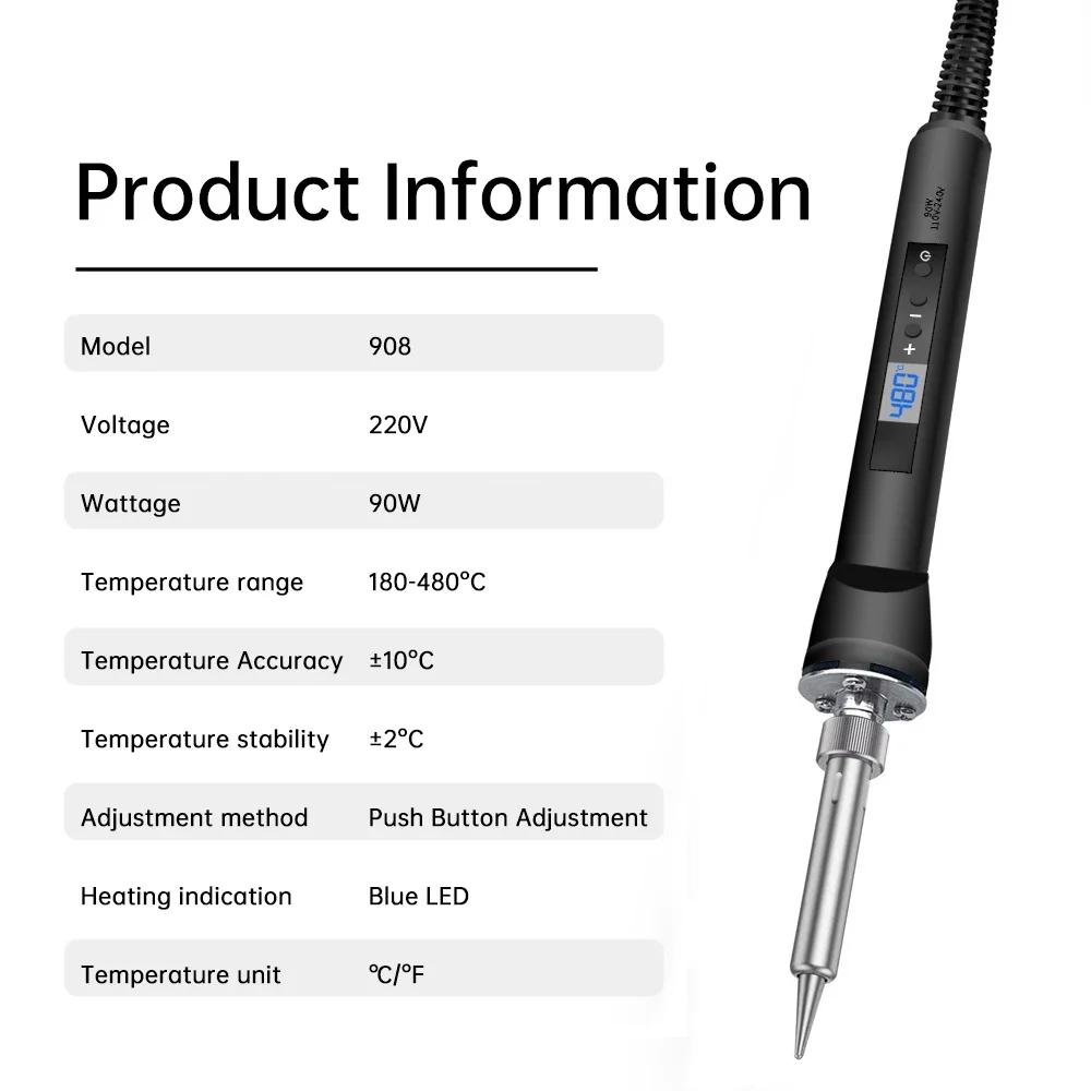 AC 220V 90W Electric Soldering Iron Adjustable Temperature Internal Heating LED Digital Display Welding Pen Repair Tools