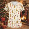 Women's Fashion Christmas Print V-Neck Short Sleeve Caregiver Work Top with Pockets