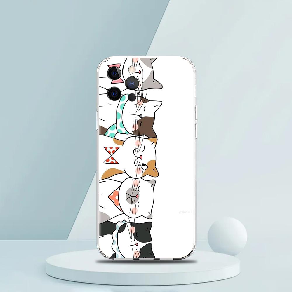 Soft TPU Transparent Phone Case Cover for iPhone 16 15 14 13 12 11 Pro Max XR 8 7 Plus Shockproof Shell Cute Cartoon Cat Pattern