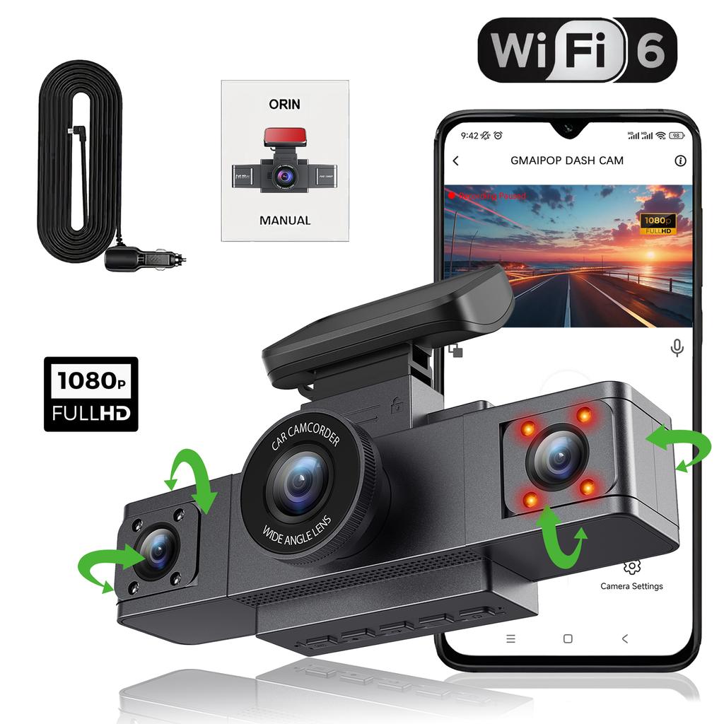 Dash Cam for Cars 3 Channel WIFI Car DVR Camera 1080P for Car Front and Inside Black Box 24H Parking Monitor Car Accessories