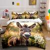 Esel mit Gänseblümchen, Fröhlicher Ausdruck Bedrucktes Bettwäsche-Set 1 Bettbezug + 2 Kissenbezüge Mehrere Größen Schlafzimmer Bettwäsche Dekor