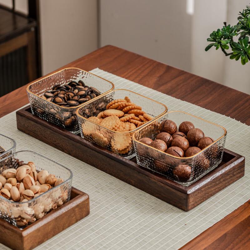 Ruhan Light Luxury Walnut Wood Glass Fruit Plate