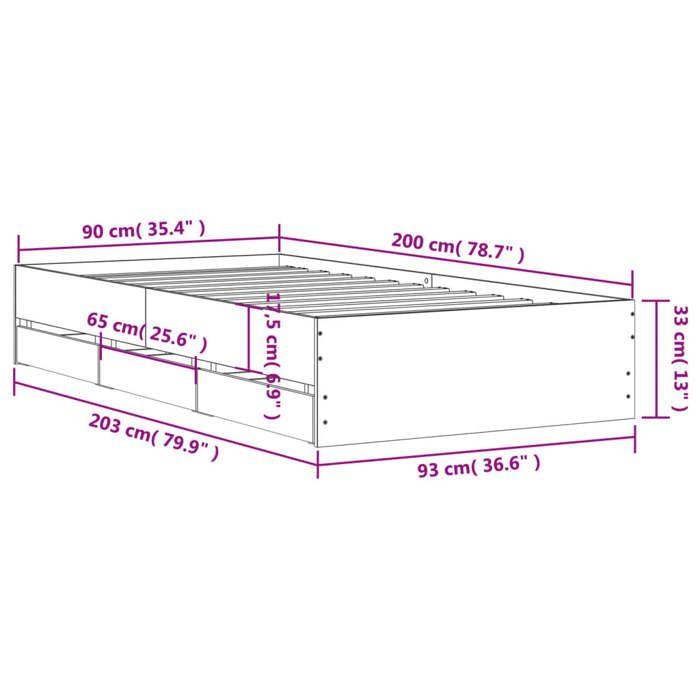 VidaXL Cadre de Lit avec Tiroirs, Lit Simple avec Sommier à Lattes, Lit Adulte, Meuble de Chambre à Coucher, Noir 90x200 cm 3207295