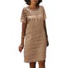 Summer Women Casual Loose Cotton Linen Mini Dress Short Sleeve Round Neck Lace Sundress Beach Short Dresses