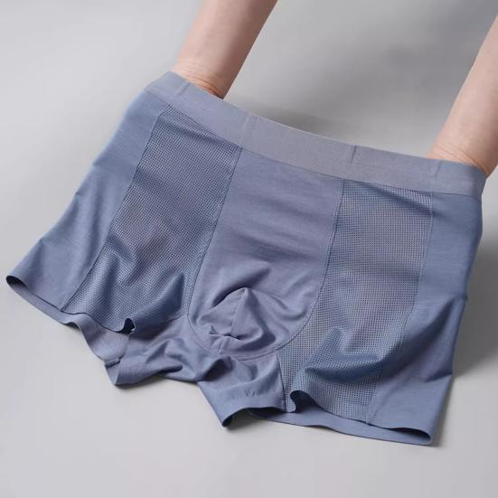 Men Modal Boxer Underwear Mid-rise Elastic Waistband Breathable Mesh Shorts Briefs Solid Color Panties Daily Wear