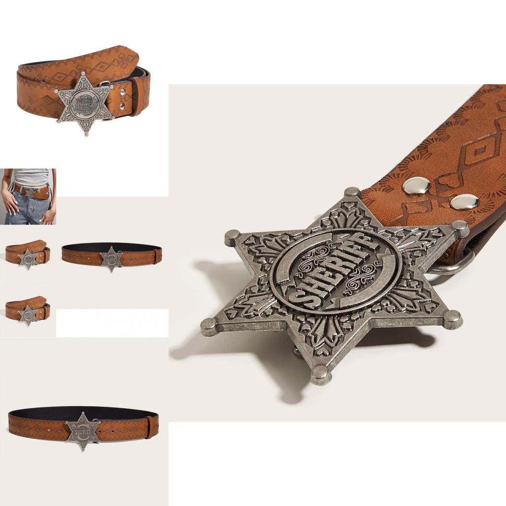 Unique Star Pattern Leather Belt With Alloy Snap Buckle For Trendy Casual And Gift Giving