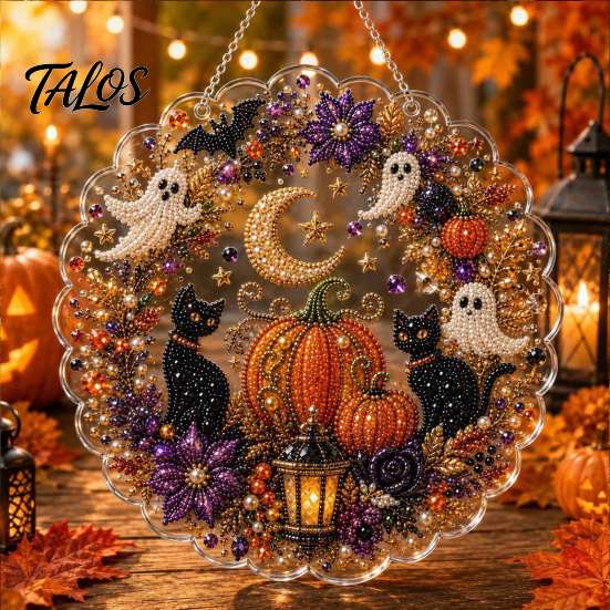 Halloween Party Supplies Hanging Ornament, 2D Flat Acrylic Pendant, Ghost Skull Whimsical Porch Pendant Witch Decoration for Indoor Outdoor