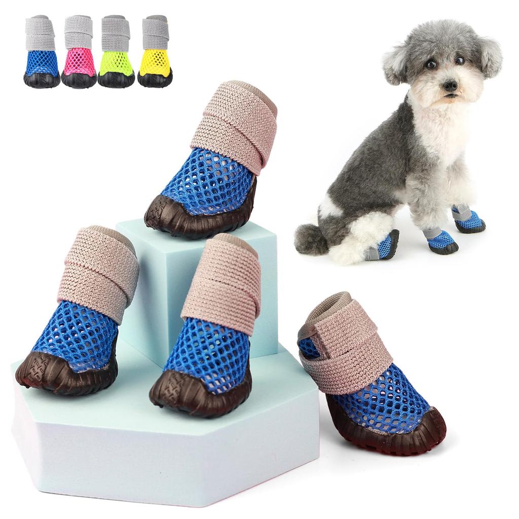 Breathable Mesh Small Dog Shoes, Anti-slip Rubber Sole, Adjustable Paw Protectors For Pavement, Walking Running Boots Summer