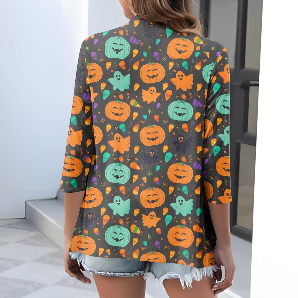 Women's Fashionable, Casual, Comfortable Halloween Print Cardigan Jacket
