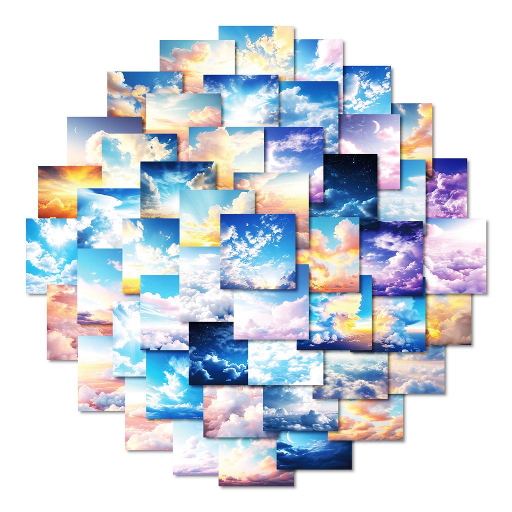 50 Stickers for Fantasy Sky Colorful Cloud Landscape Pictures Daily Decoration Stickers Guka Waterproof Stickers