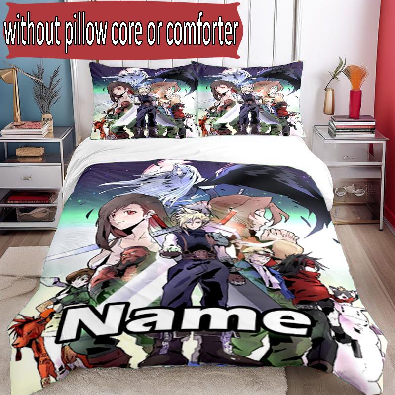 3pcs Duvet Cover Set (1*Duvet Cover + 2*Pillowcase, Without Core), Custom Name Final Fantasy Pattern Bedding Set, Home Bedroom Decor Gift