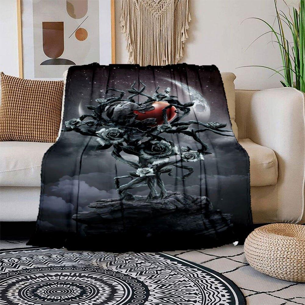 

Midnight Rose: Gothic Heart Statue - Moonlit Romance Decor Blanket Flannel Throw Blanket for Sofa, Bed, Travel, Camping, Office 100x150cm