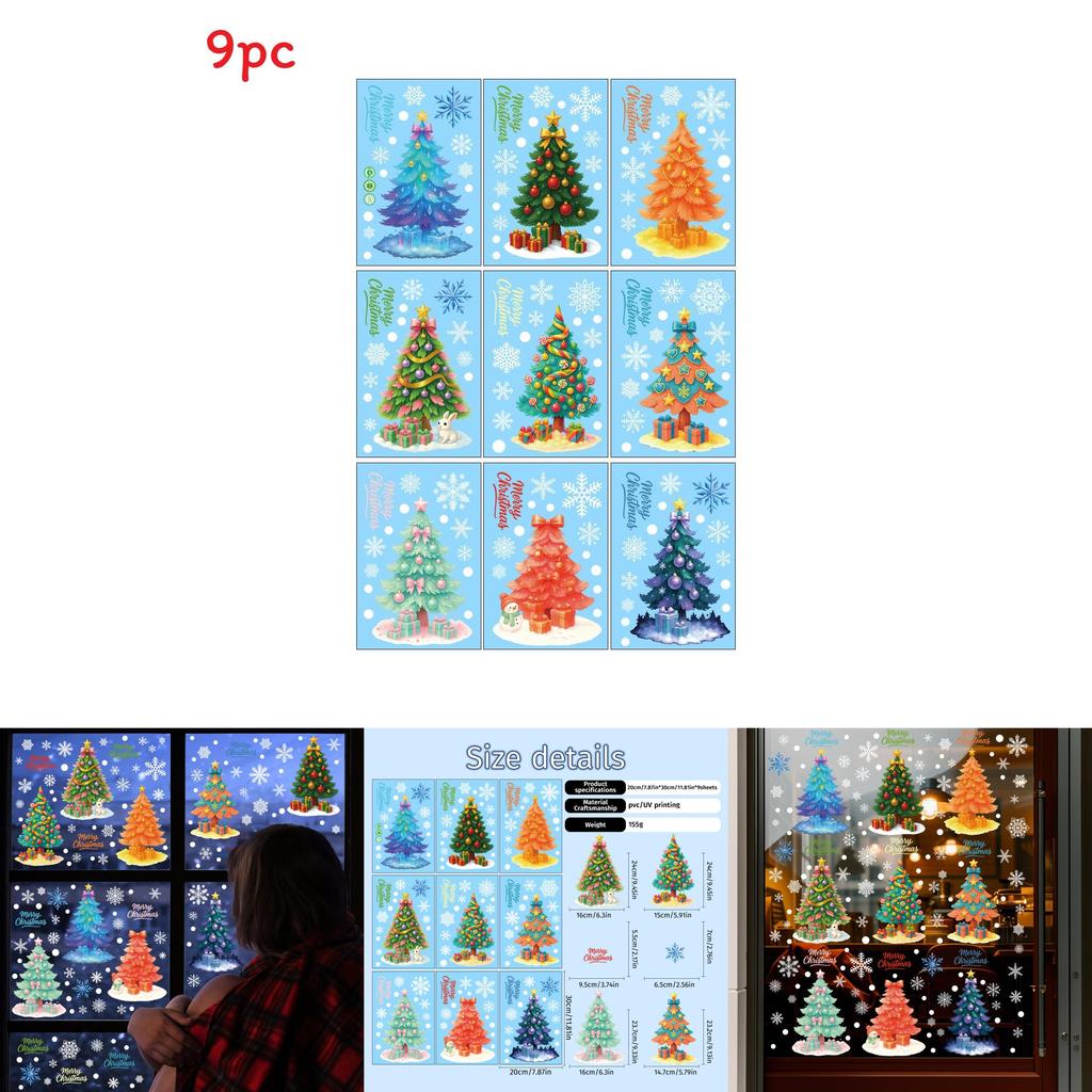 Christmas Tree Pvc Window Decal With Snowflake Static Cling For Holiday Decor