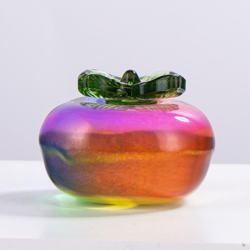 Crystal Fruit Display Stand with Persimmon and Pumpkin Ornaments: Simple Chinese-Inspired Home Decorations
