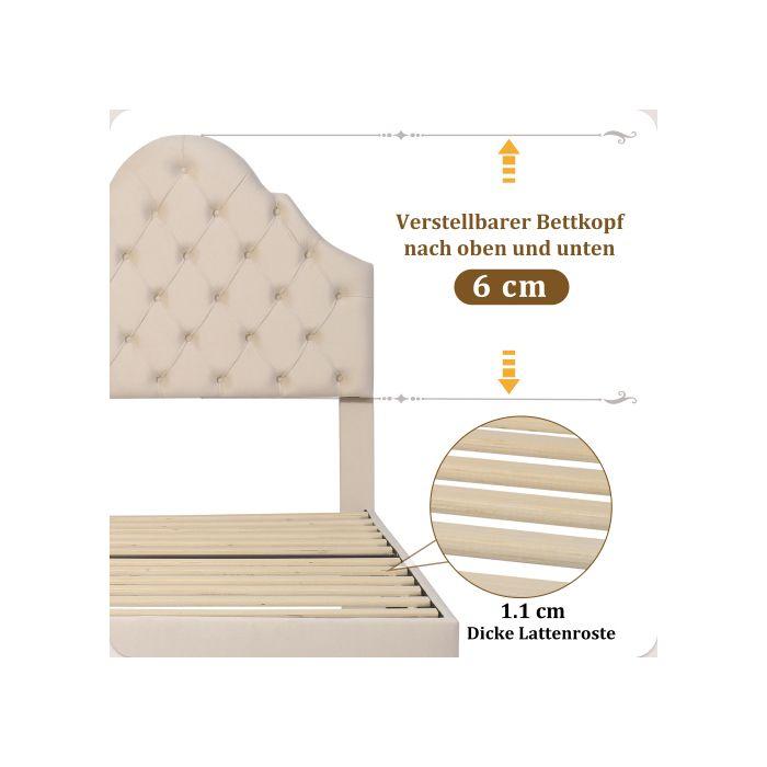 Lit Capitonné - MUVOE - 90x200 Cm - Velours Beige - Tête De Lit Réglable - 1 Place