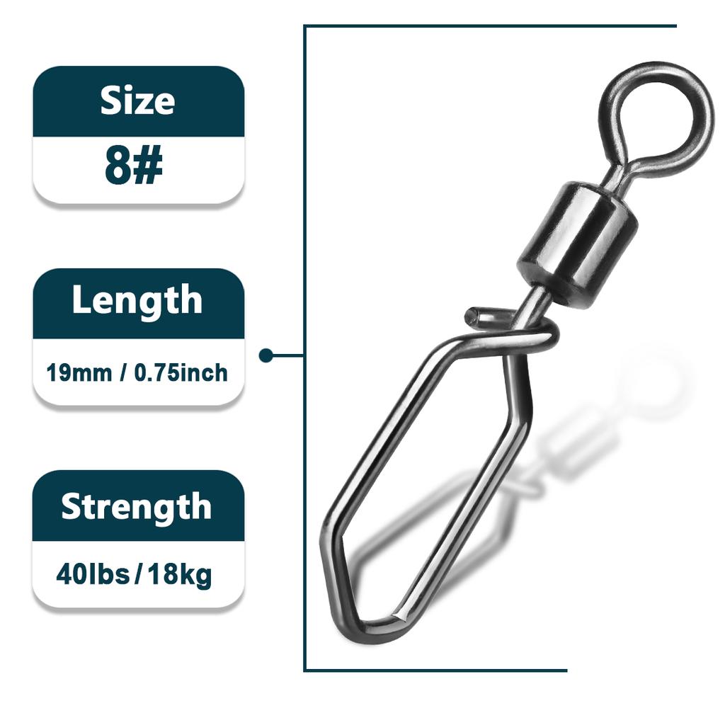 Fishing Swivels Snap 25~60Pcs Stainless Steel Fishing Rolling Barrel Swivel Interlock Clip Fishing Lure Connector Saltwater