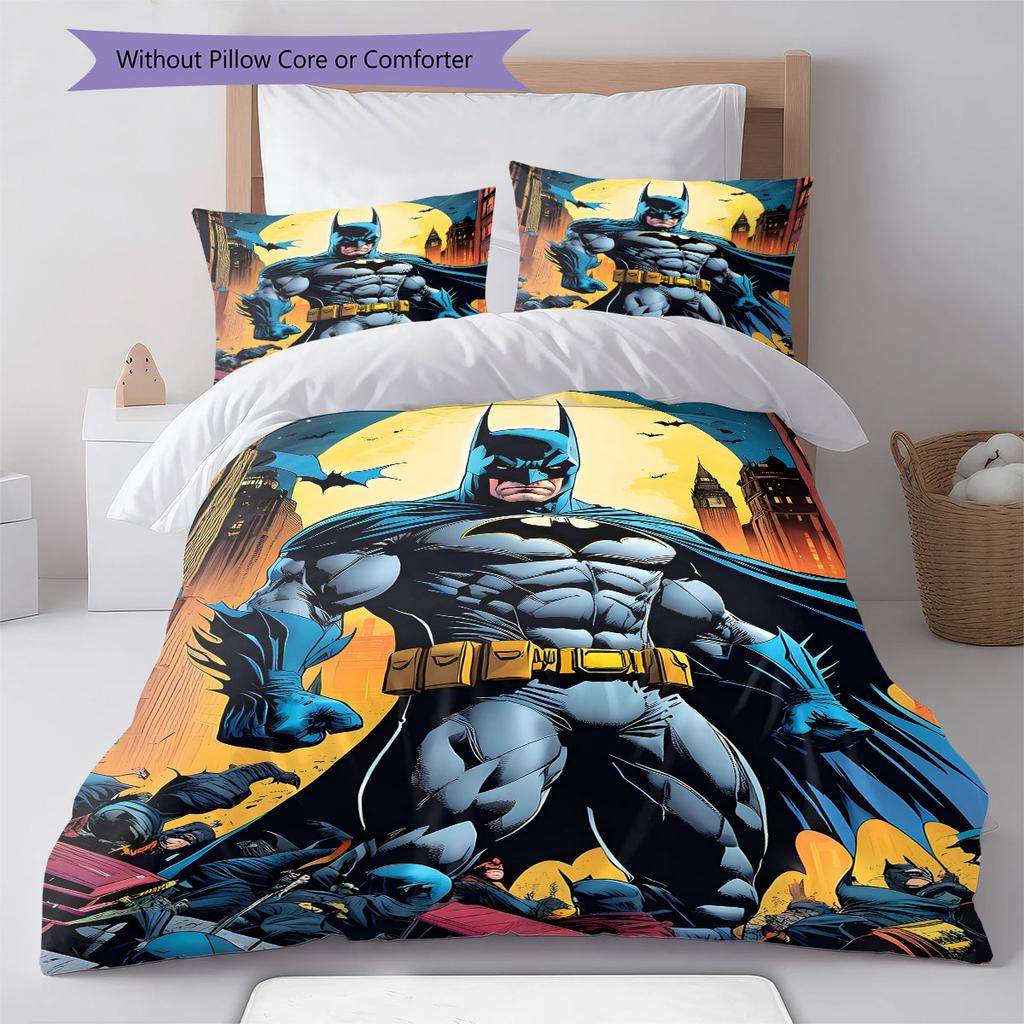 3-piece DC Batman Print Print Coreless Bed Sheet Set, Comfortable Bedspreads In Various Sizes, Bedroom Bedding.