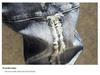 2025 Spring/Summer Men's Slim Fit Patchwork Ripped Jeans, Straight Leg, Blue with Applique and Raw Edge