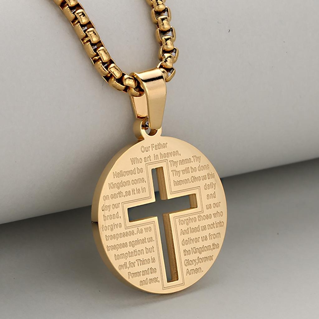 European and American Round Plate Pendant Geometric Cross Necklace Jewelry Gift