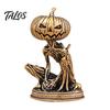 Brass Pumpkin Monsters Ornaments Solid Figurine, Distressed Statue, Vintage Skeleton Mini Figurines Sculpture for Halloween Home Office Table Holiday