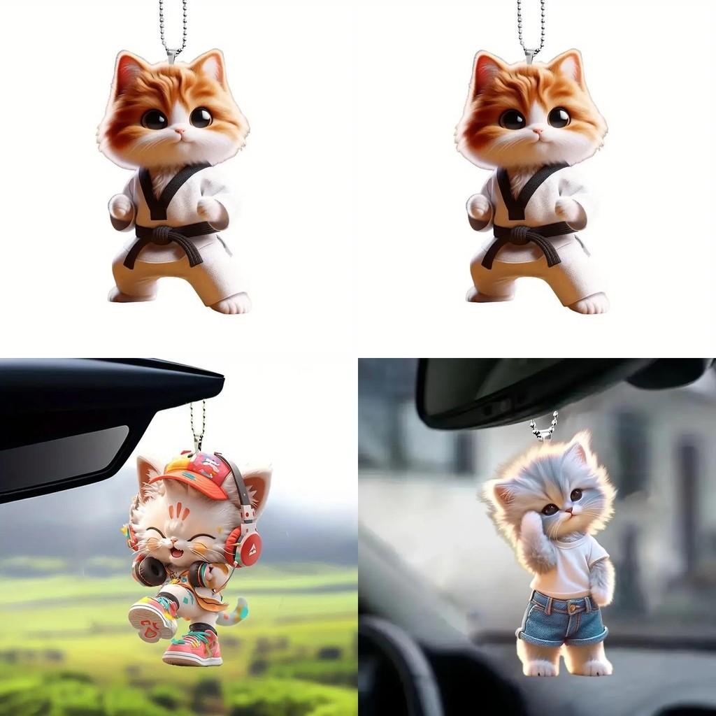Cat Car Acrylic Pendant Decoration With Minimalist Style For Interior Decor