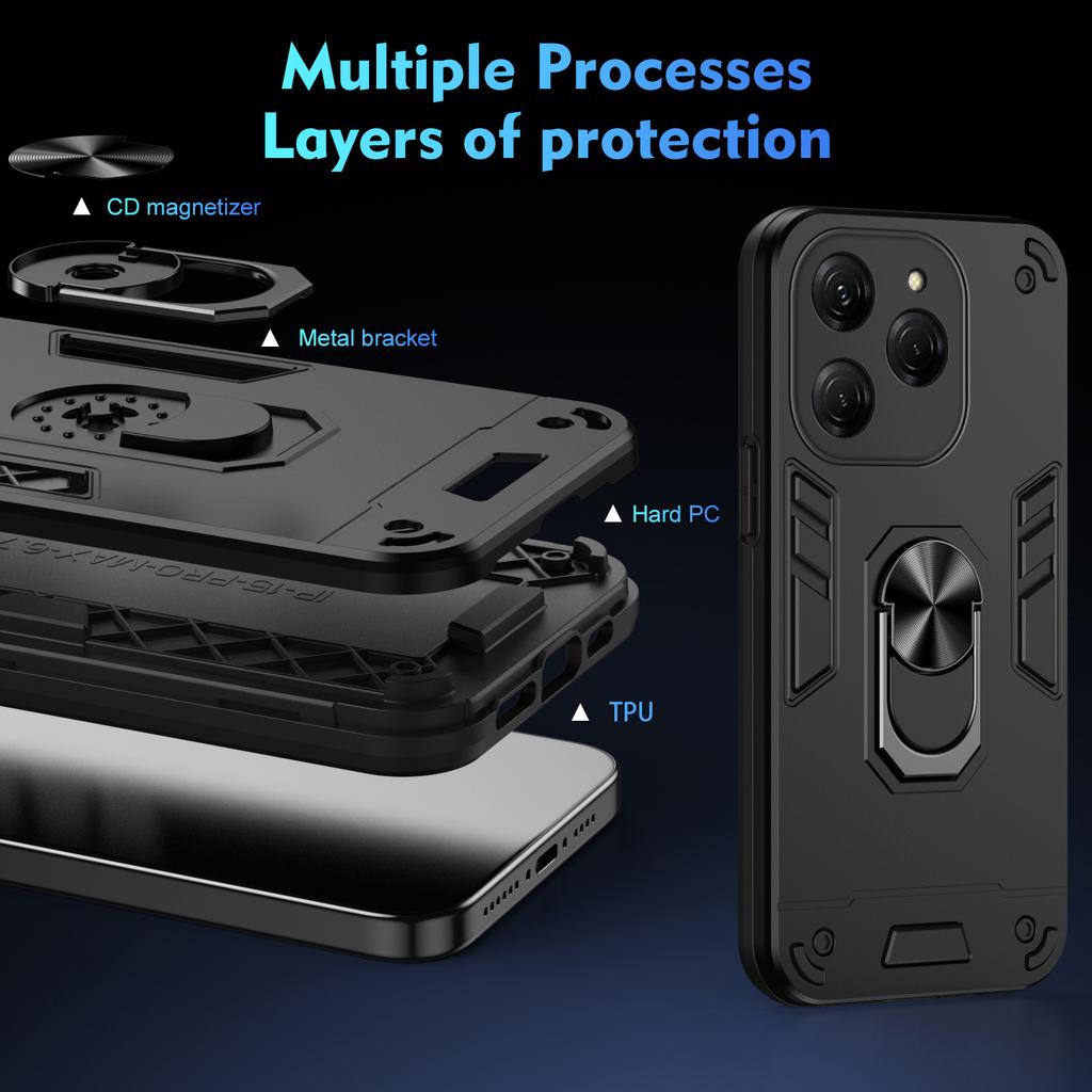 For TECNO Spark 20 Pro/Infinix Hot 40/40 Pro Case PC+TPU Kickstand Magnetic Car Mount Phone Cover