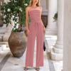 Women Strapless Knit Crop Top and Wide Leg Pants Set Casual Lounge Two Piece Outfit Soft Stretch Fabric Comfortable Fit