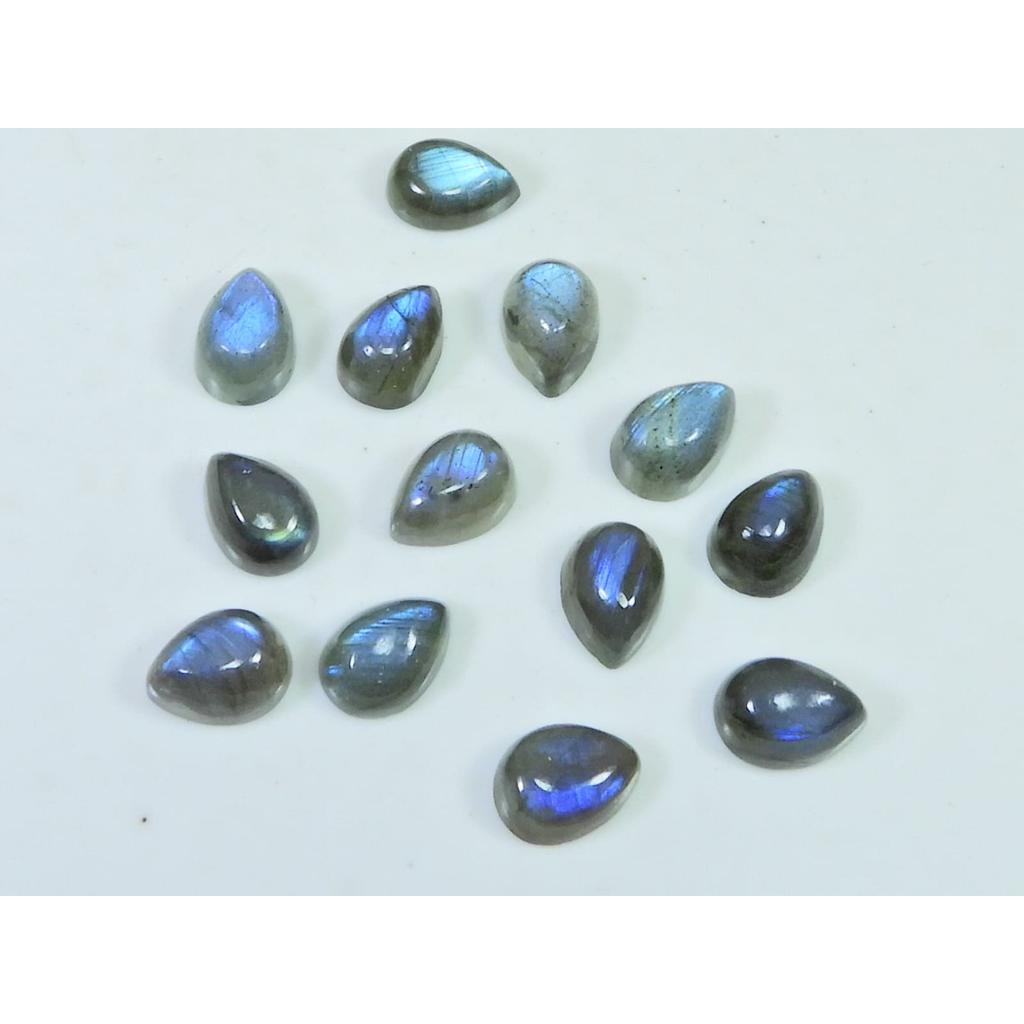 07X09MM Natural Labradorite Blue Fire Pear Cabochon Loose Gemstone 11Pcs Lot C-1126