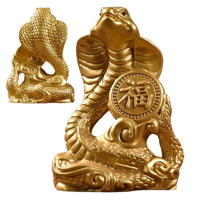 Golden Snake Wood Carved Zodiac Lucky Ornament for Living Room Office Bookshelf Desktop - Home Decor