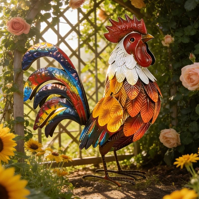 Metal Rooster Decoration Yard Chicken Decoration Outdoor Garden Statue Metal Chicken Sculpture for Backyard Kitchen