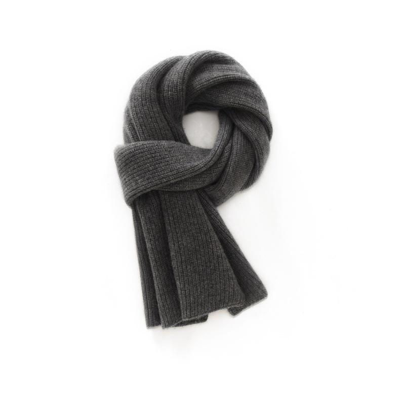 100% Pure Cashmere Unisex Ribbed Scarf – Thick, Warm & Soft for Autumn/Winter темно-серого