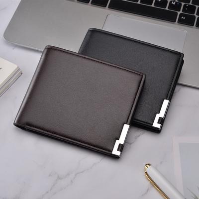 Cartera Corta de Color Sólido para Hombre Cartera Horizontal de Lado de Hierro Cartera de Negocios con Múltiples Bolsillos para Tarjetas