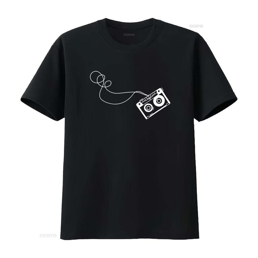 Mens Retro Music Cassette Sketch Vintage Audio Drawing T Shirt L to 5XL vintage Washed Versatile designer clothes streetwear