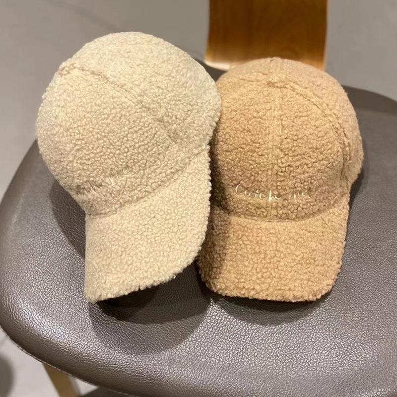 Korean Winter Ins Lamb Velvet Warm Baseball Hat for Women Japanese Versatile Letter Baseball Hat Fashion Trend